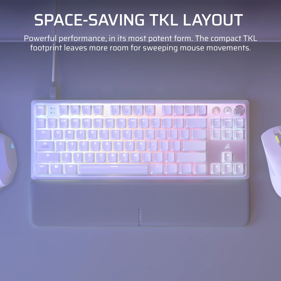 A large marketing image providing additional information about the product Corsair K70 PRO TKL High-Performance Hall Effect Gaming Keyboard - White (MGX V2 Switch) - Additional alt info not provided