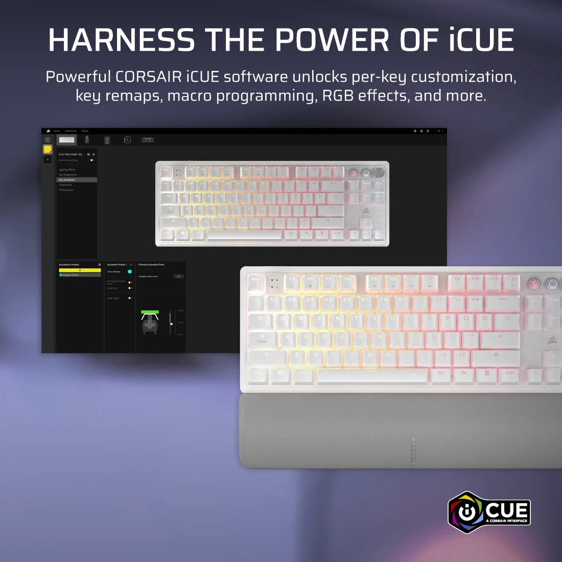 A large marketing image providing additional information about the product Corsair K70 PRO TKL High-Performance Hall Effect Gaming Keyboard - White (MGX V2 Switch) - Additional alt info not provided