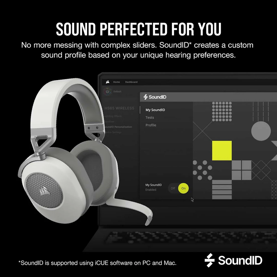 A large marketing image providing additional information about the product Corsair HS65 WIRELESS Gaming Headset (White) - Additional alt info not provided