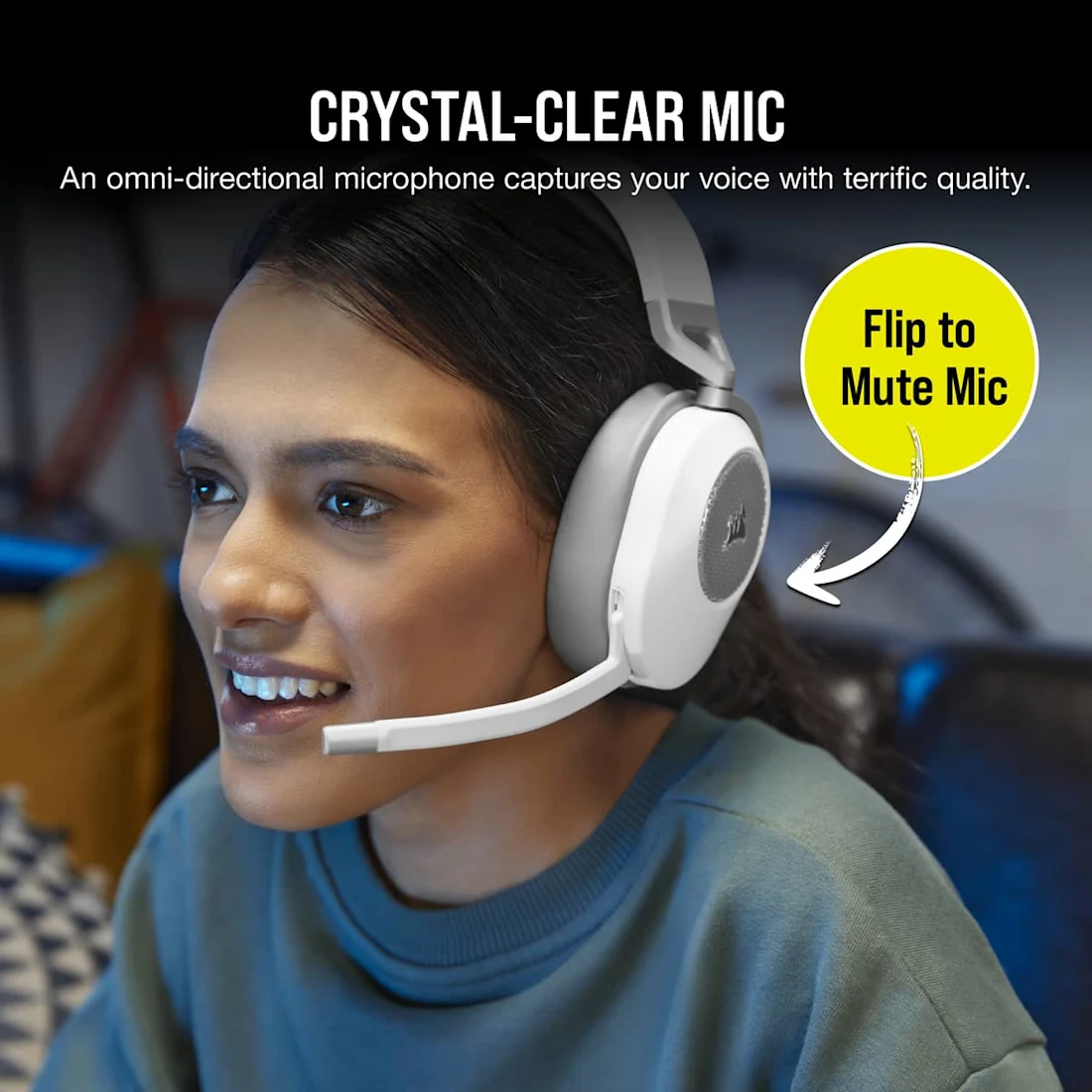 A large marketing image providing additional information about the product Corsair HS65 WIRELESS Gaming Headset (White) - Additional alt info not provided