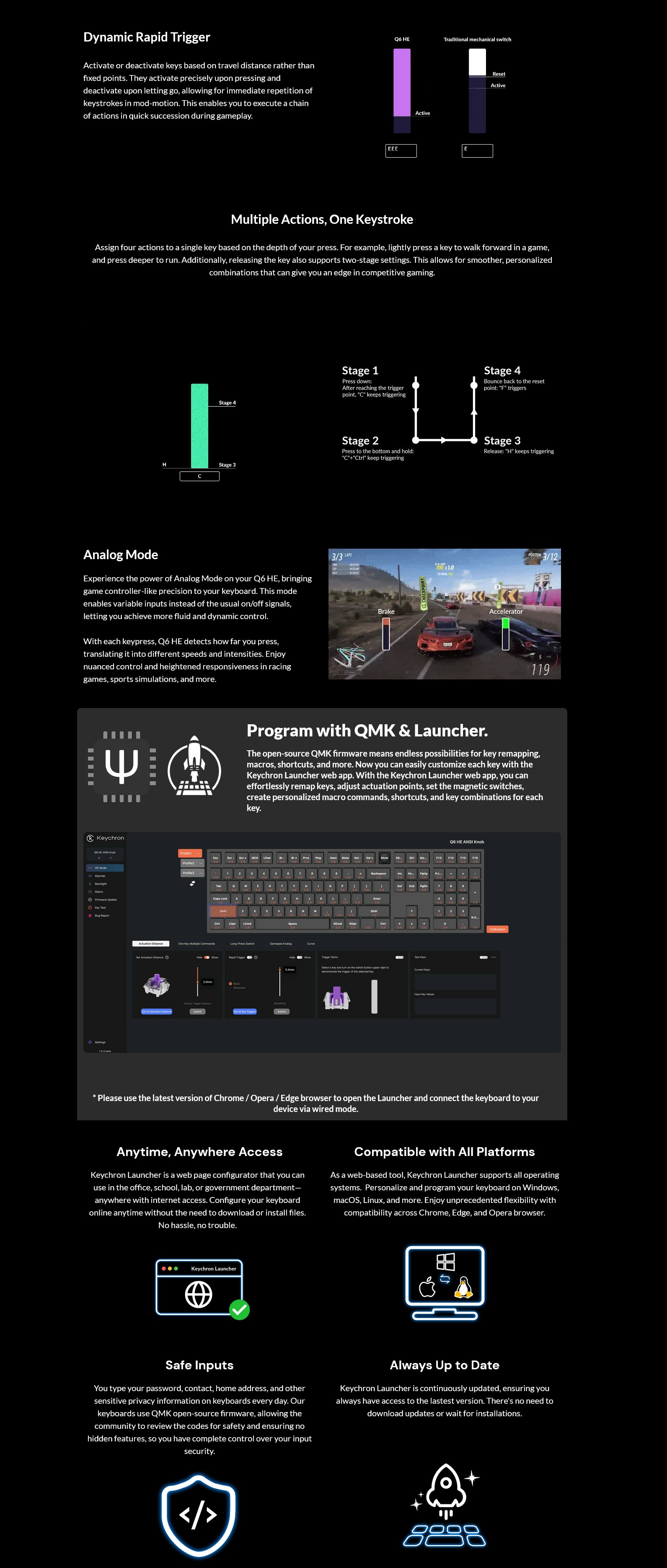 A large marketing image providing additional information about the product Keychron Q6 HE - Fullsize QMK Wireless Custom Keyboard - Black (Gateron Nebula Magnetic Switch) - Additional alt info not provided