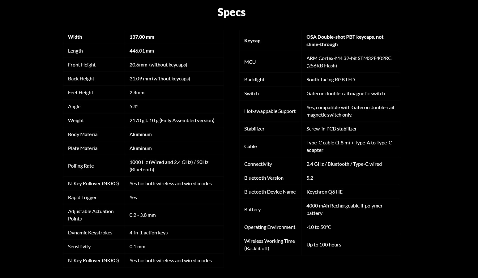 A large marketing image providing additional information about the product Keychron Q6 HE - Fullsize QMK Wireless Custom Keyboard - White (Gateron Nebula Magnetic Switch) - Additional alt info not provided