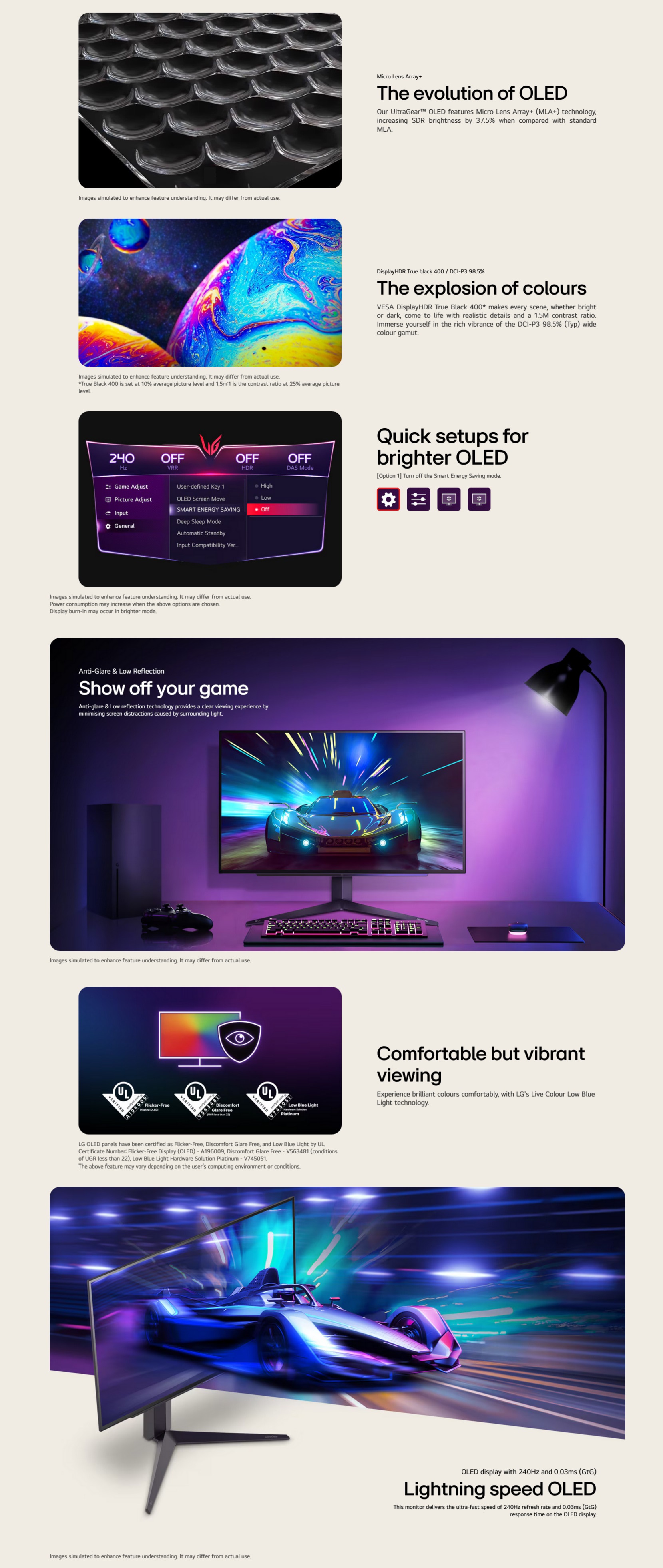 A large marketing image providing additional information about the product LG UltraGear OLED 27GS93QE-B 27" 2K 1440p 240Hz 0.03ms OLED Monitor - Additional alt info not provided