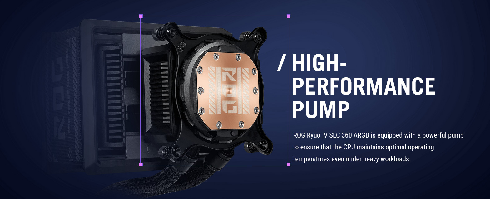 A large marketing image providing additional information about the product ASUS ROG Ryuo IV SLC 360 ARGB 360mm AIO Liquid CPU Cooler - Additional alt info not provided