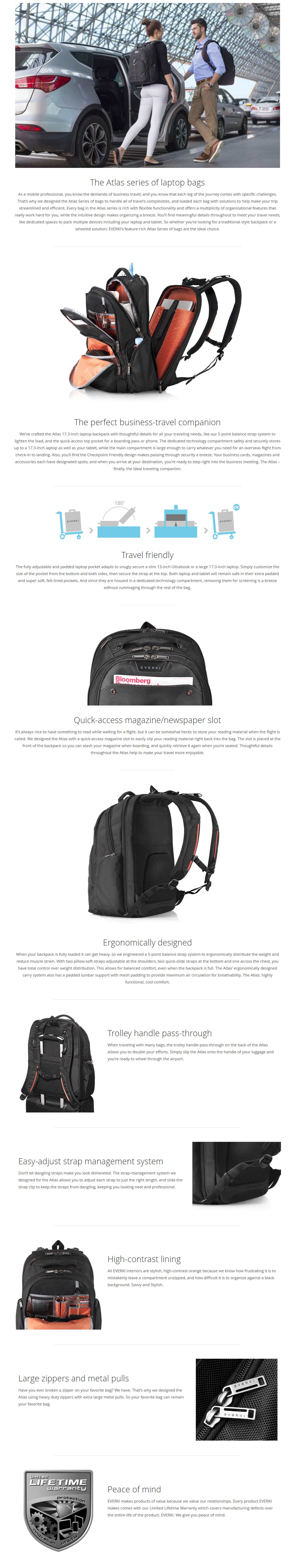 A large marketing image providing additional information about the product Everki 13" To 17.3" Atlas Checkpoint Friendly Backpack - Additional alt info not provided