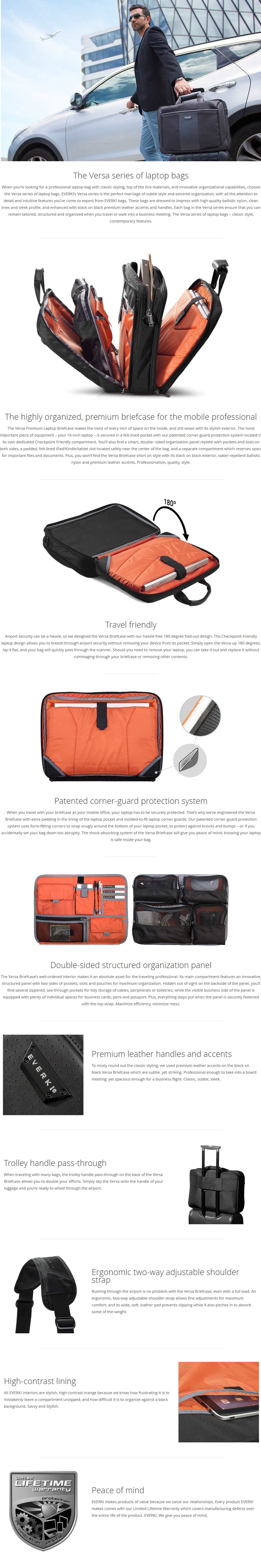 A large marketing image providing additional information about the product Everki 16" Versa Checkpoint Friendly Briefcase - Additional alt info not provided