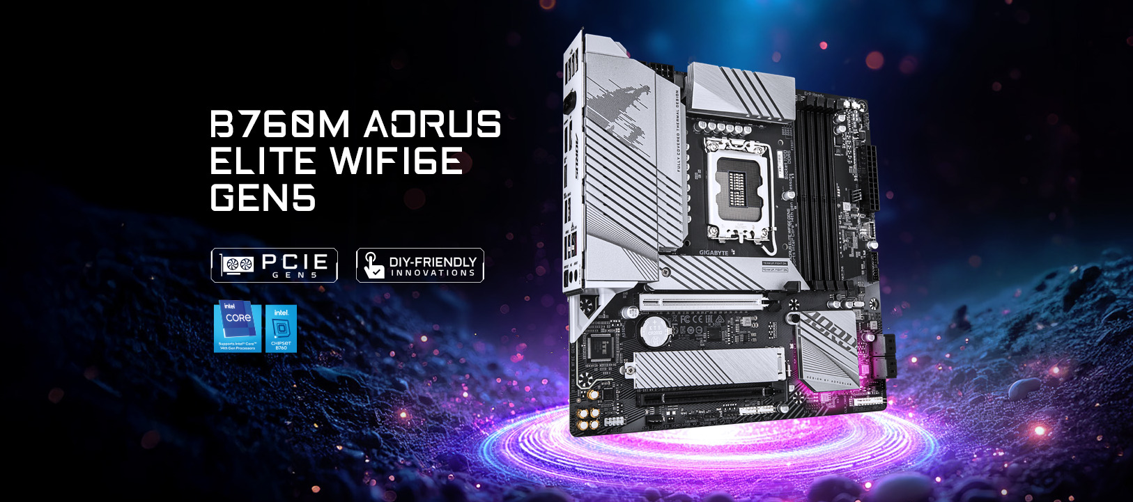 Gigabyte B760M AORUS ELITE WiFi6E GEN5 LGA1700 mATX Desktop Motherboard | PLE Computers
