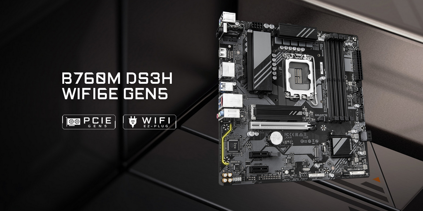 Gigabyte B760M DS3H WiFi6E GEN5 LGA1700 mATX Desktop Motherboard | PLE Computers