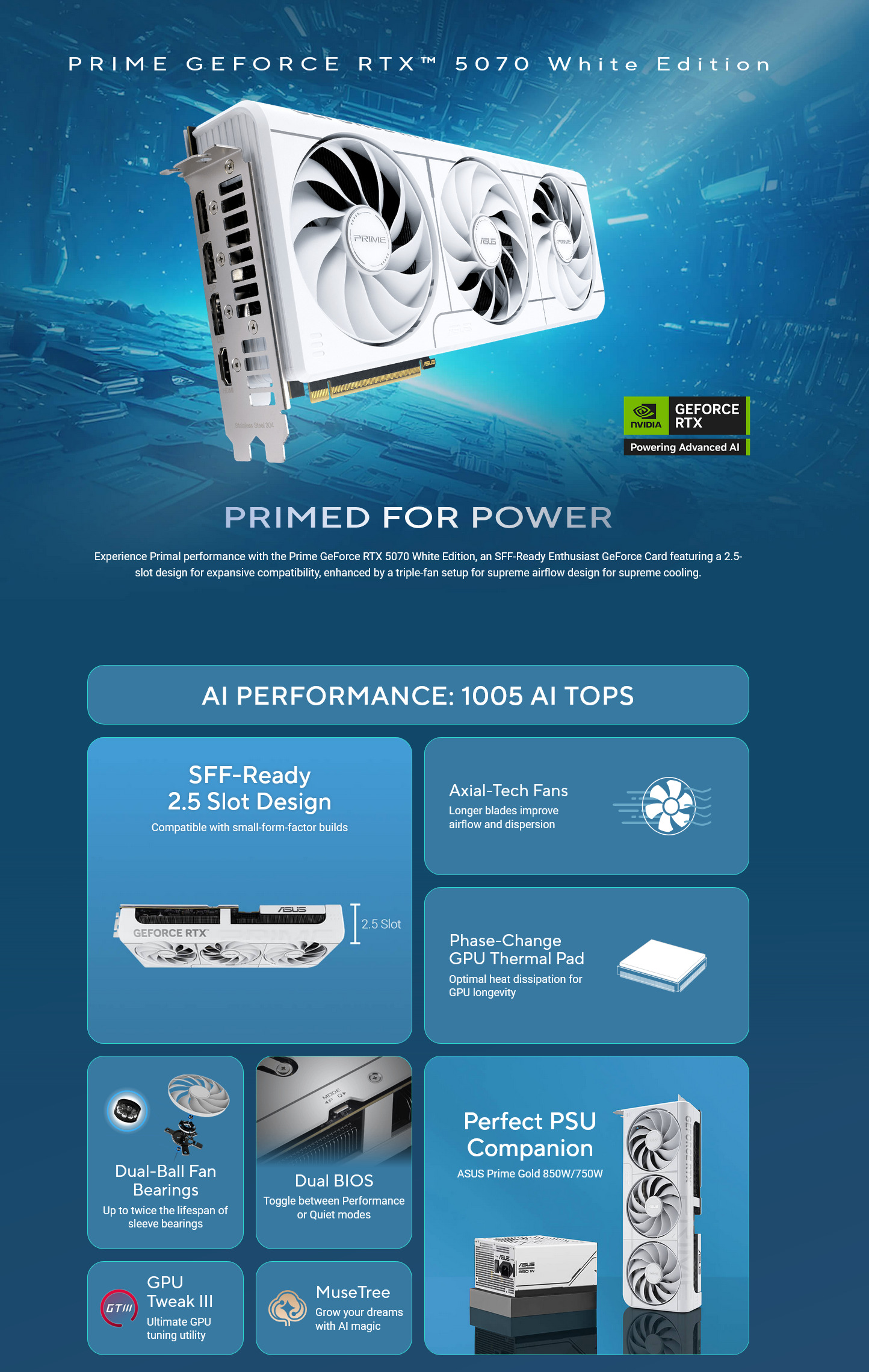 ASUS GeForce RTX 5070 Prime OC 12GB GDDR7 - White | PLE Computers