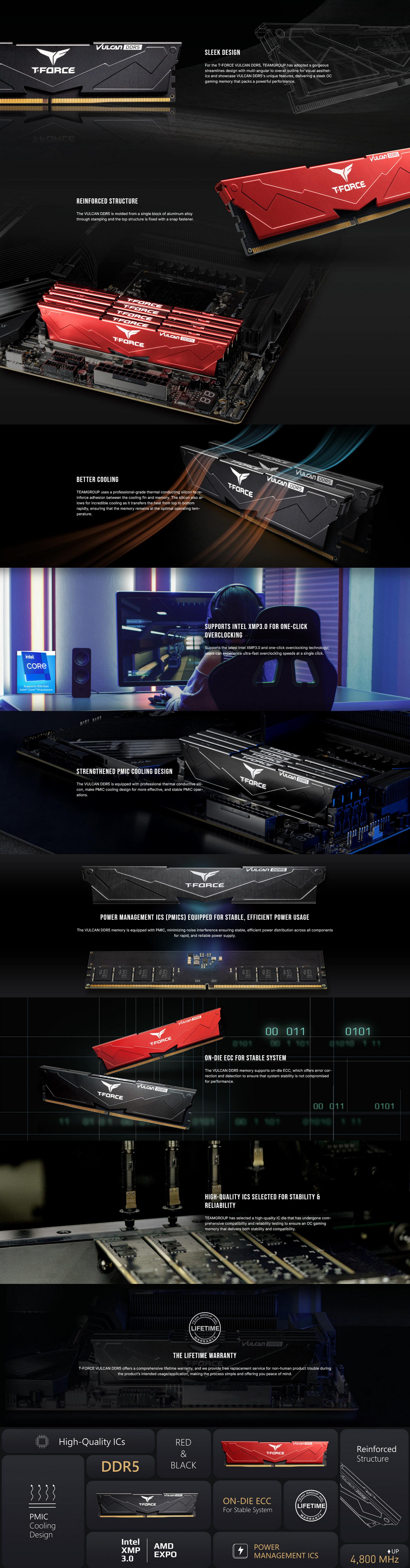A large marketing image providing additional information about the product Team T-Force Vulcan 32GB Kit (2x16GB) DDR5-6000 C30 - Additional alt info not provided