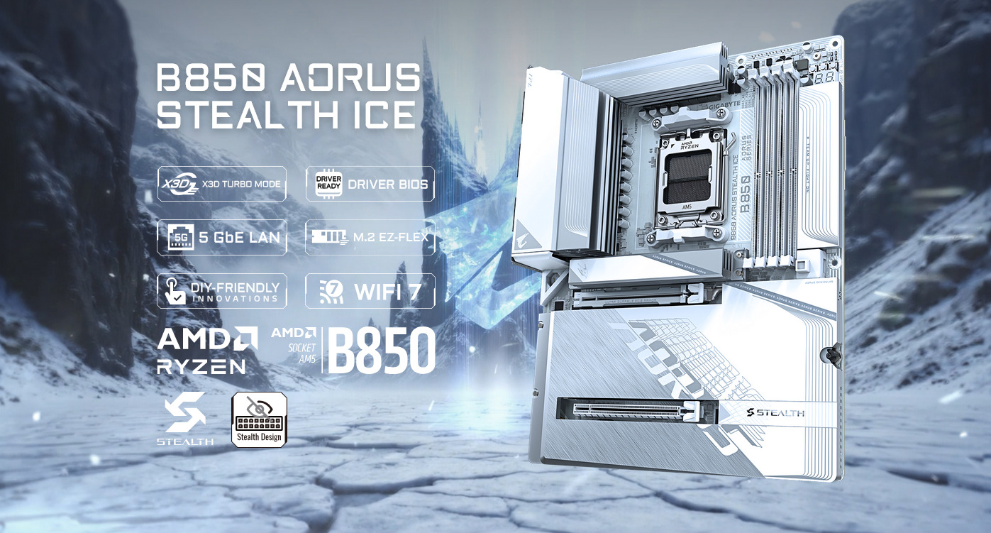Gigabyte B850 AORUS STEALTH ICE AM5 ATX Reverse Connector Desktop