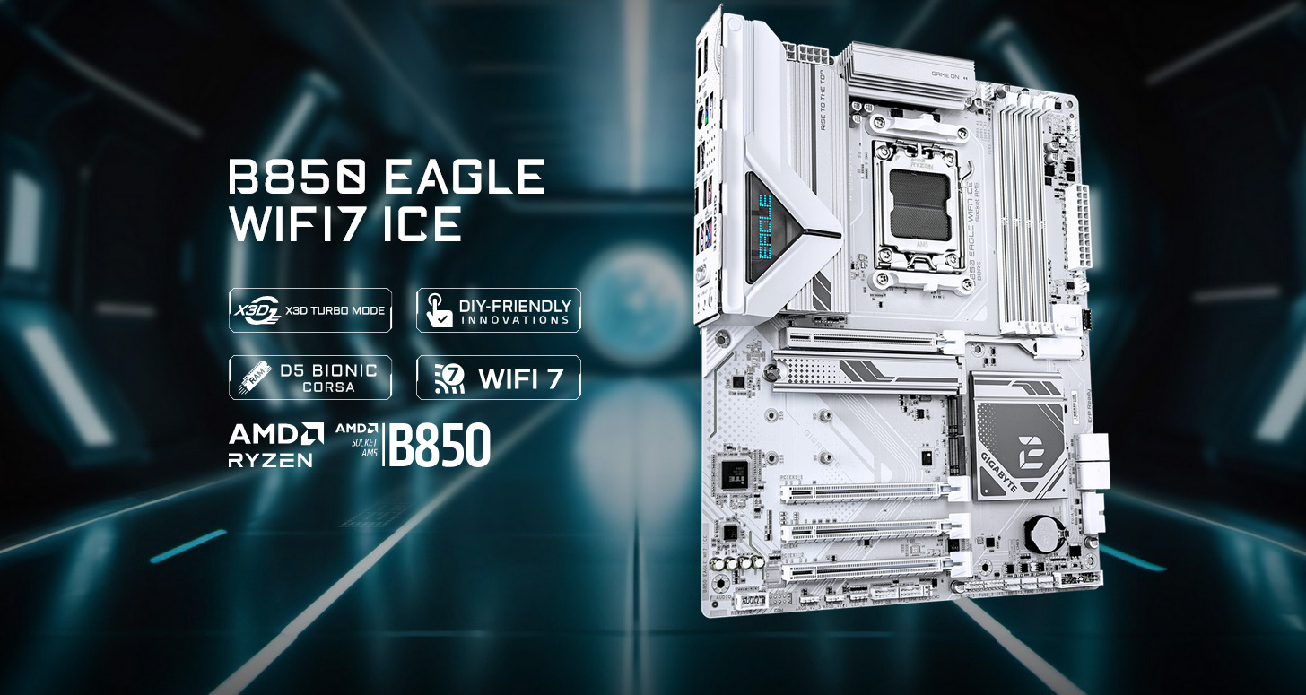 Gigabyte B850 EAGLE WiFi7 ICE AM5 ATX Desktop Motherboard | PLE