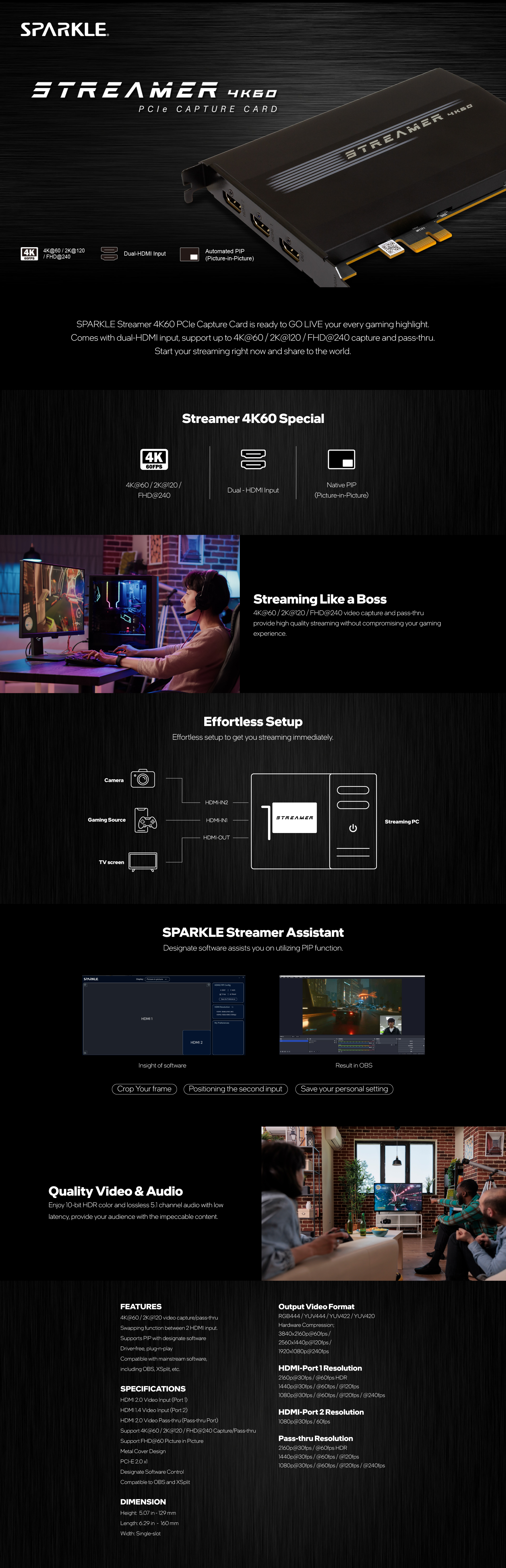 SPARKLE Streamer 4K60 PCIe Capture Card | PLE Computers