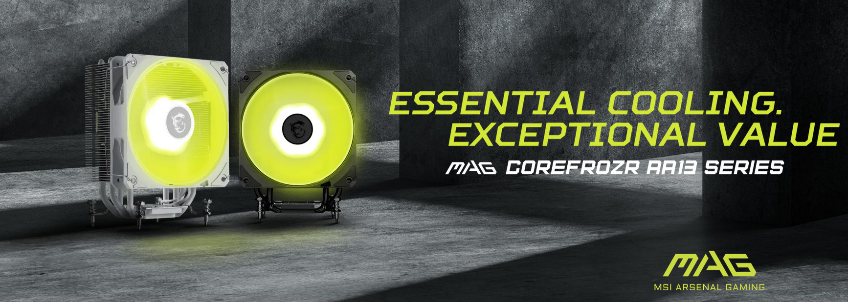 A large marketing image providing additional information about the product MSI MAG COREFROZR AA13  CPU Air Cooler - Black - Additional alt info not provided