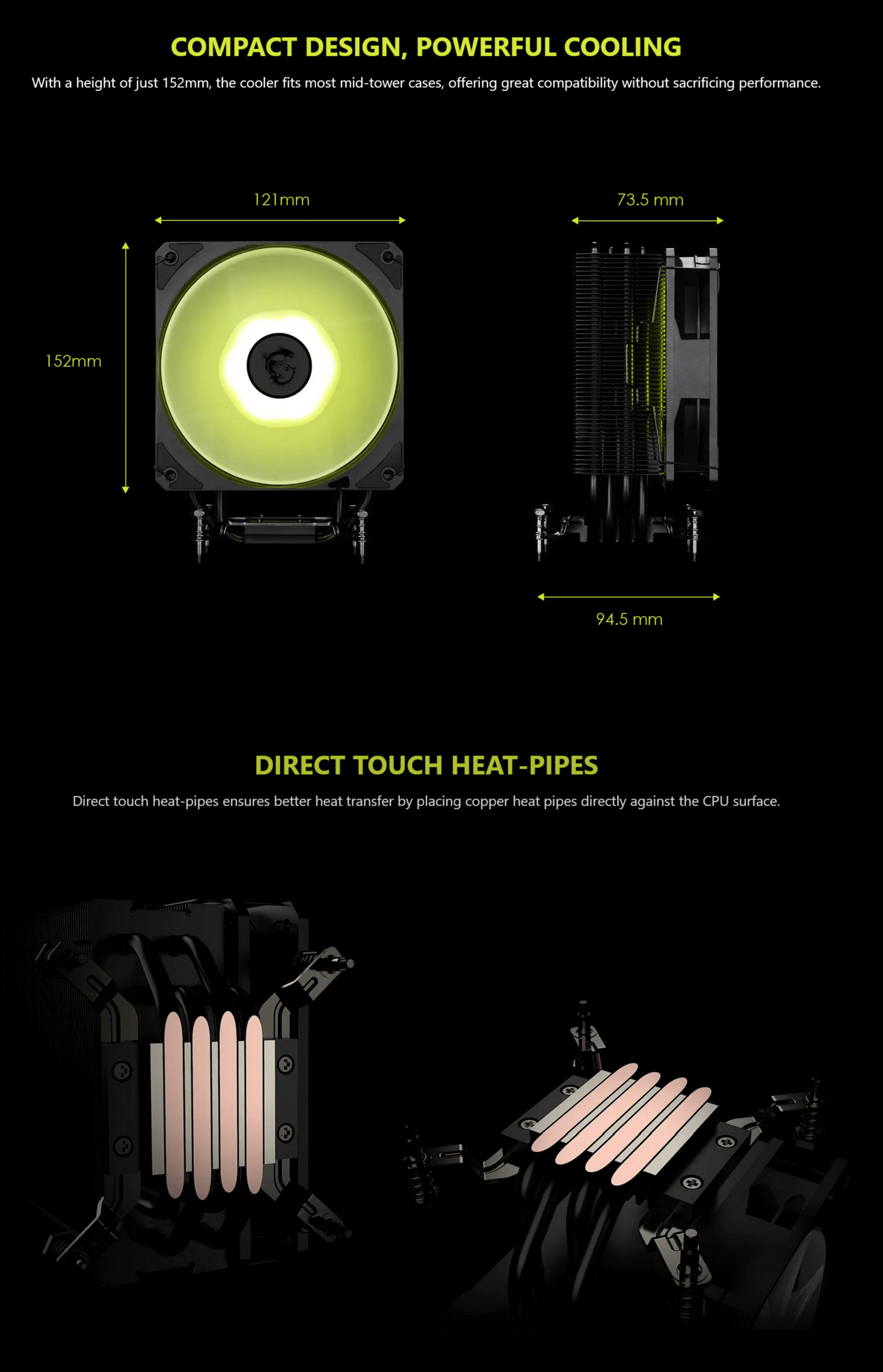 A large marketing image providing additional information about the product MSI MAG COREFROZR AA13  CPU Air Cooler - Black - Additional alt info not provided