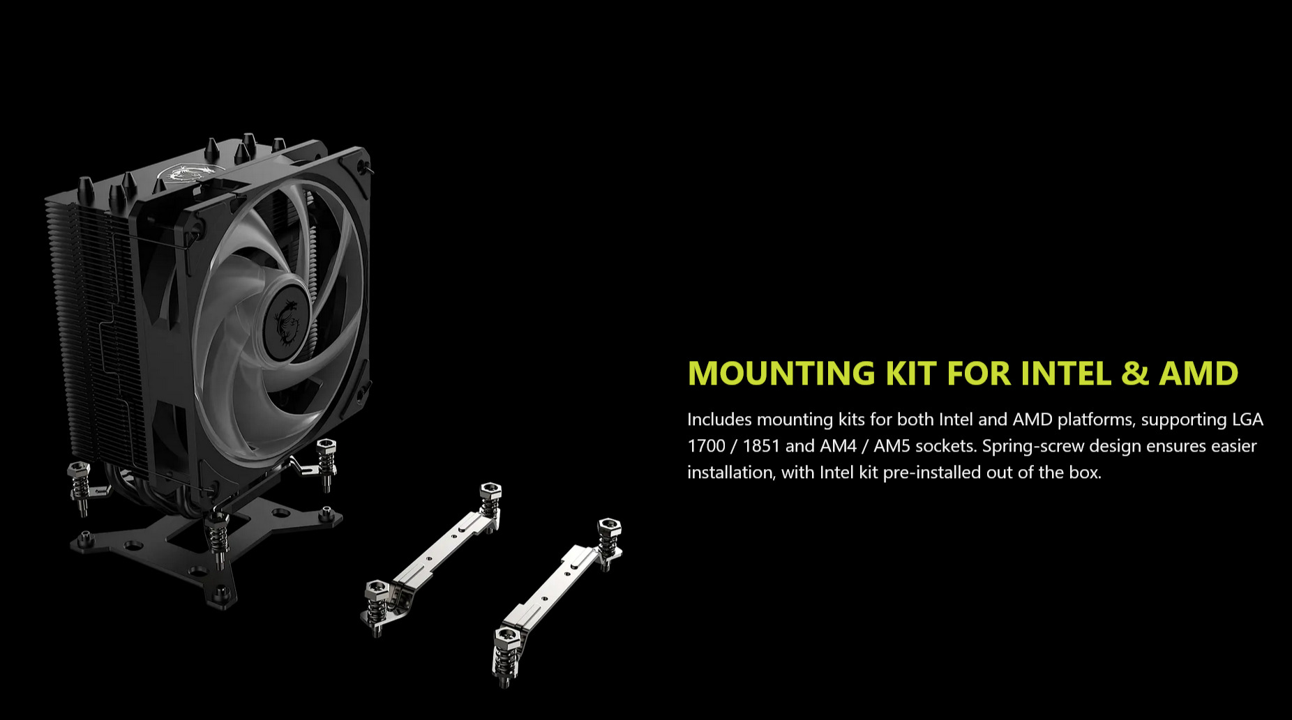 A large marketing image providing additional information about the product MSI MAG COREFROZR AA13 CPU Air Cooler - White - Additional alt info not provided