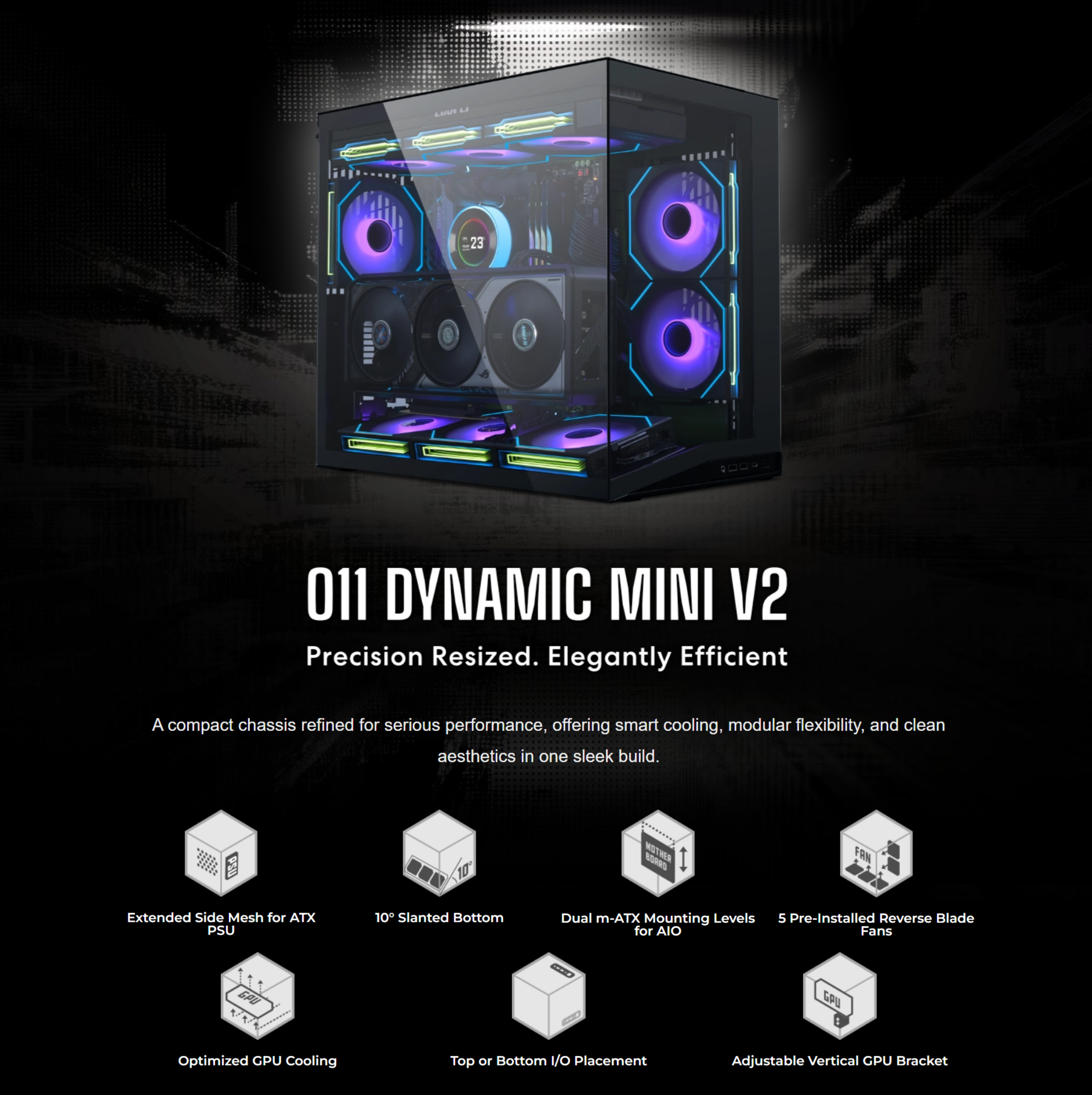 Lian Li O11D Mini V2 Flow 45L Compact - Mid Tower Case (Black