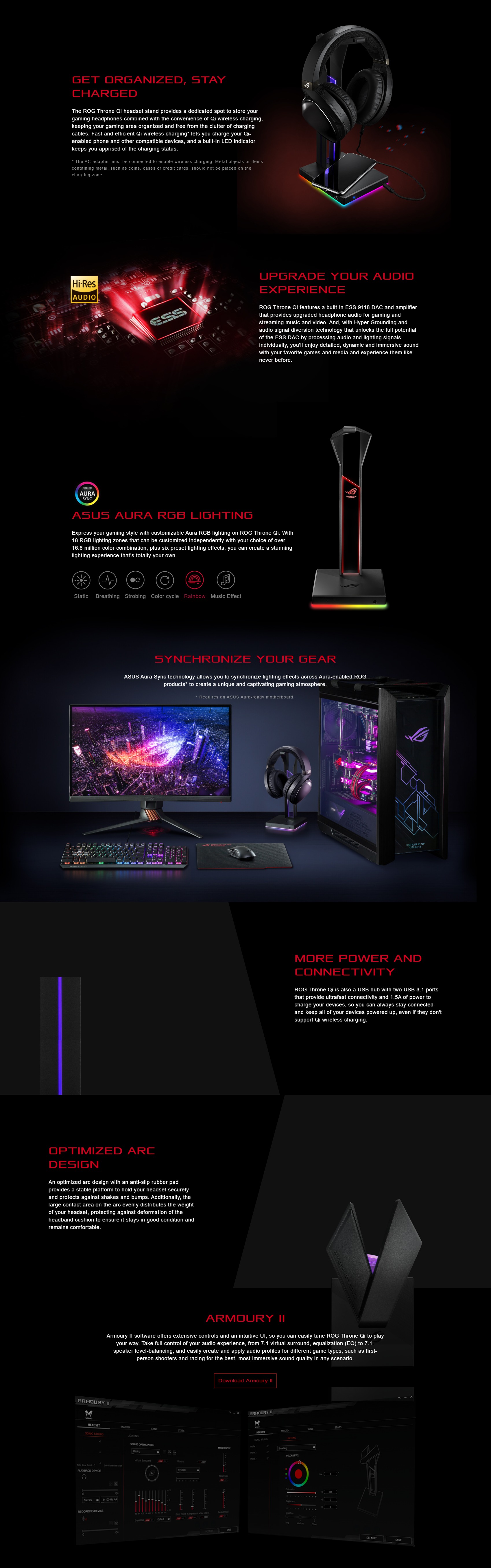 A large marketing image providing additional information about the product ASUS ROG Throne Qi Headset Stand - Additional alt info not provided