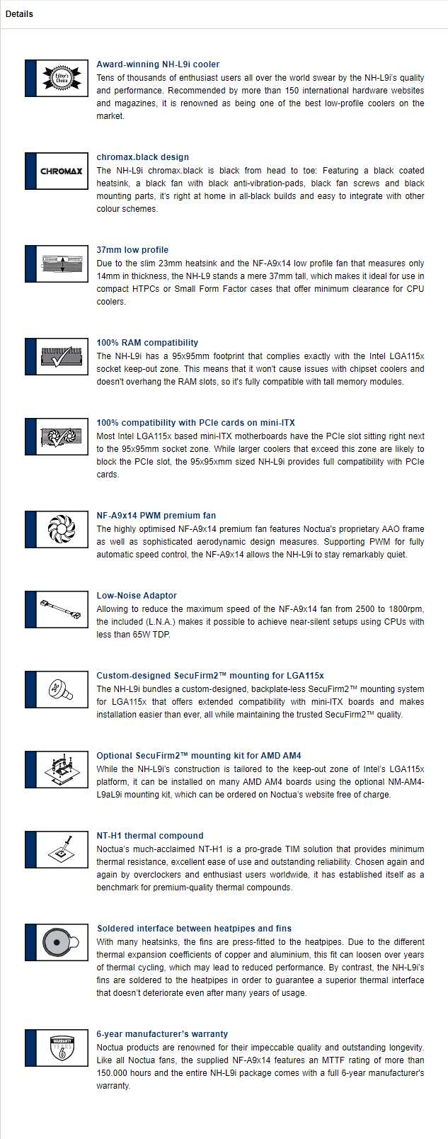 A large marketing image providing additional information about the product Noctua NH-L9i Chromax Black - Low Profile CPU Cooler - Additional alt info not provided