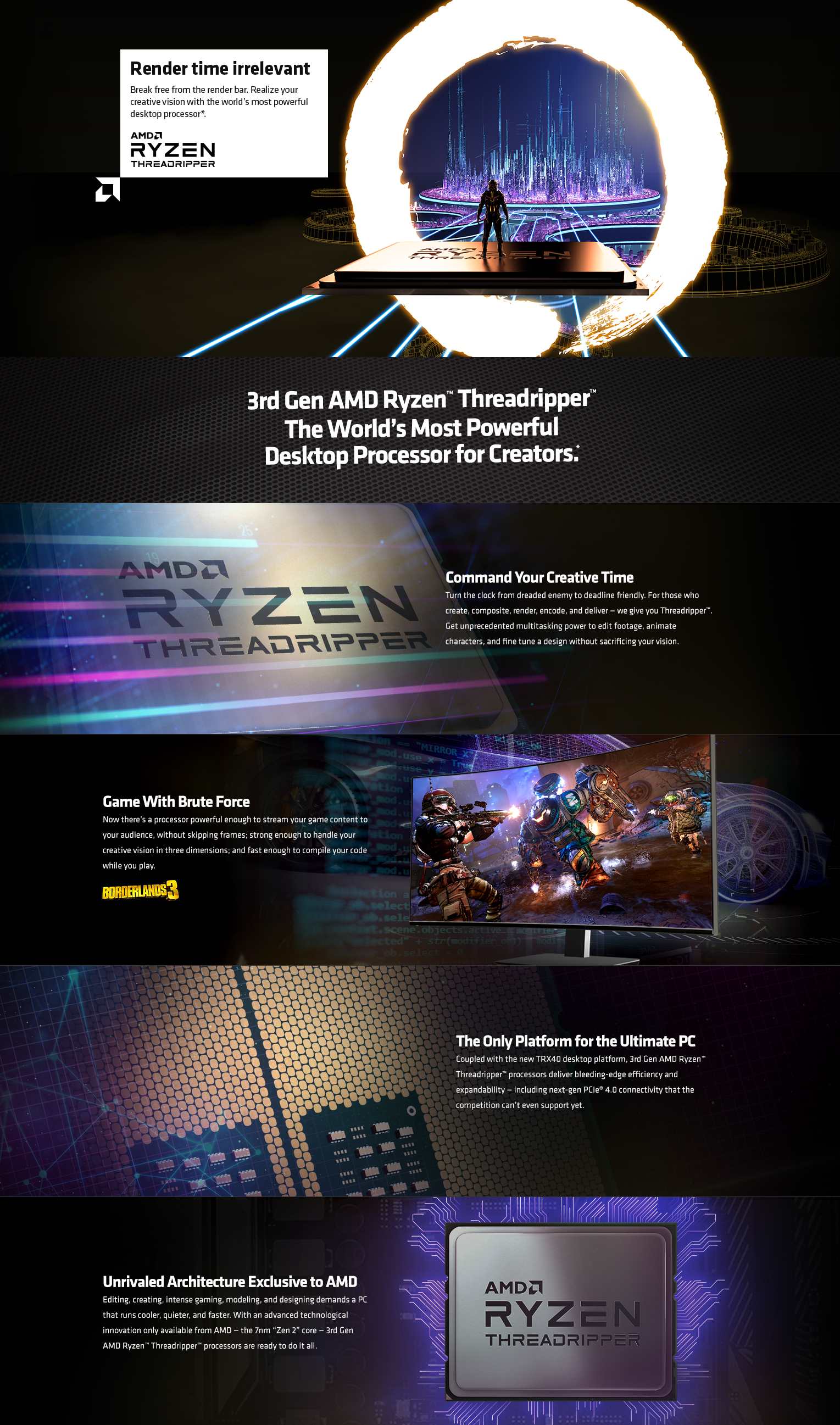 A large marketing image providing additional information about the product AMD Ryzen Threadripper 3960X 24 Core 48 Thread Up To 4.5Ghz 128MB sTRX4 Processor - No HSF Retail Box - Additional alt info not provided