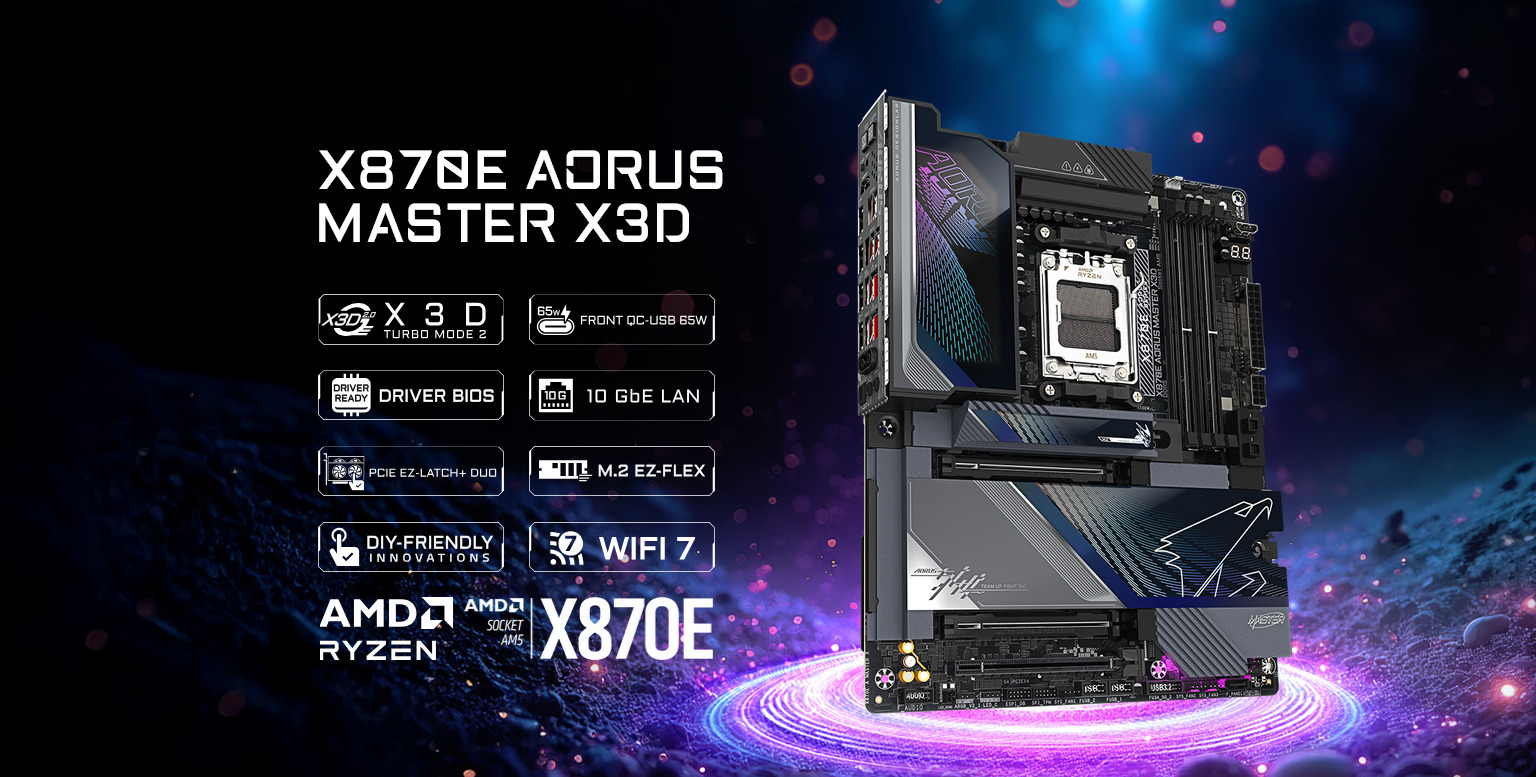 Gigabyte X870E AORUS MASTER X3D AM5 ATX Desktop Motherboard | PLE