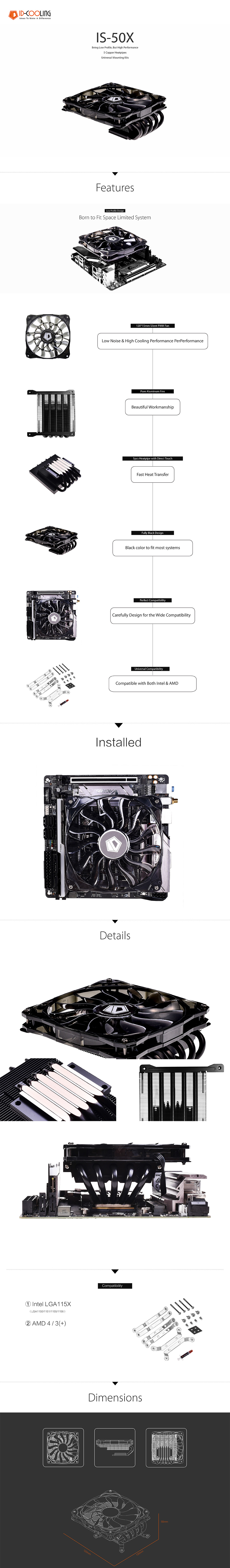 A large marketing image providing additional information about the product ID-COOLING Iceland Series IS-50X Low Profile CPU Cooler - Additional alt info not provided