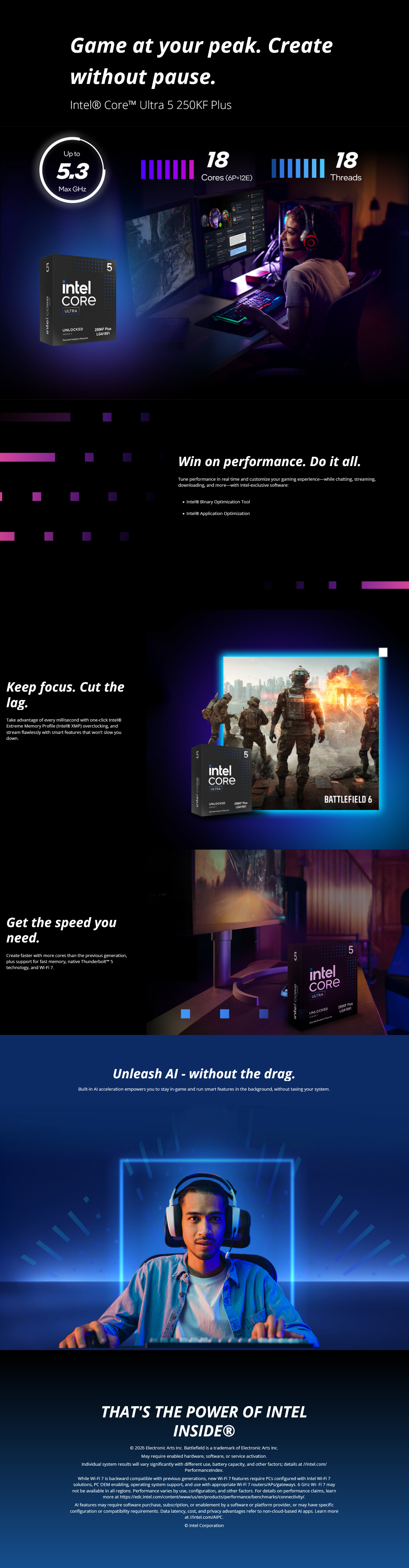 A large marketing image providing additional information about the product Intel Core Ultra 5 250KF Plus Arrow Lake Refresh 18 Core 18 Thread Up To 5.3GHz LGA1851 CPU - No HSF/No iGPU Retail Box - Additional alt info not provided