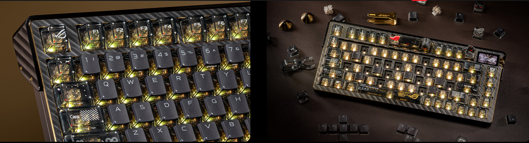A large marketing image providing additional information about the product ASUS ROG Azoth Extreme 75% Hot-Swap RGB Wireless Mechanical Keyboard - Edition 20 Storm Switch - Additional alt info not provided