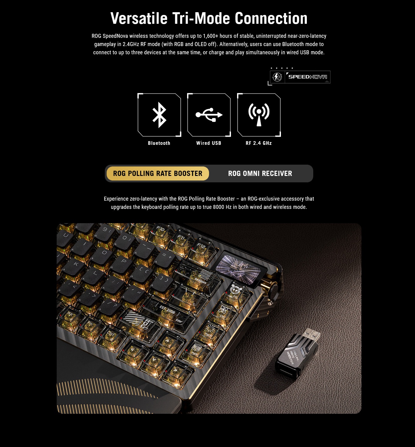 A large marketing image providing additional information about the product ASUS ROG Azoth Extreme 75% Hot-Swap RGB Wireless Mechanical Keyboard - Edition 20 Storm Switch - Additional alt info not provided