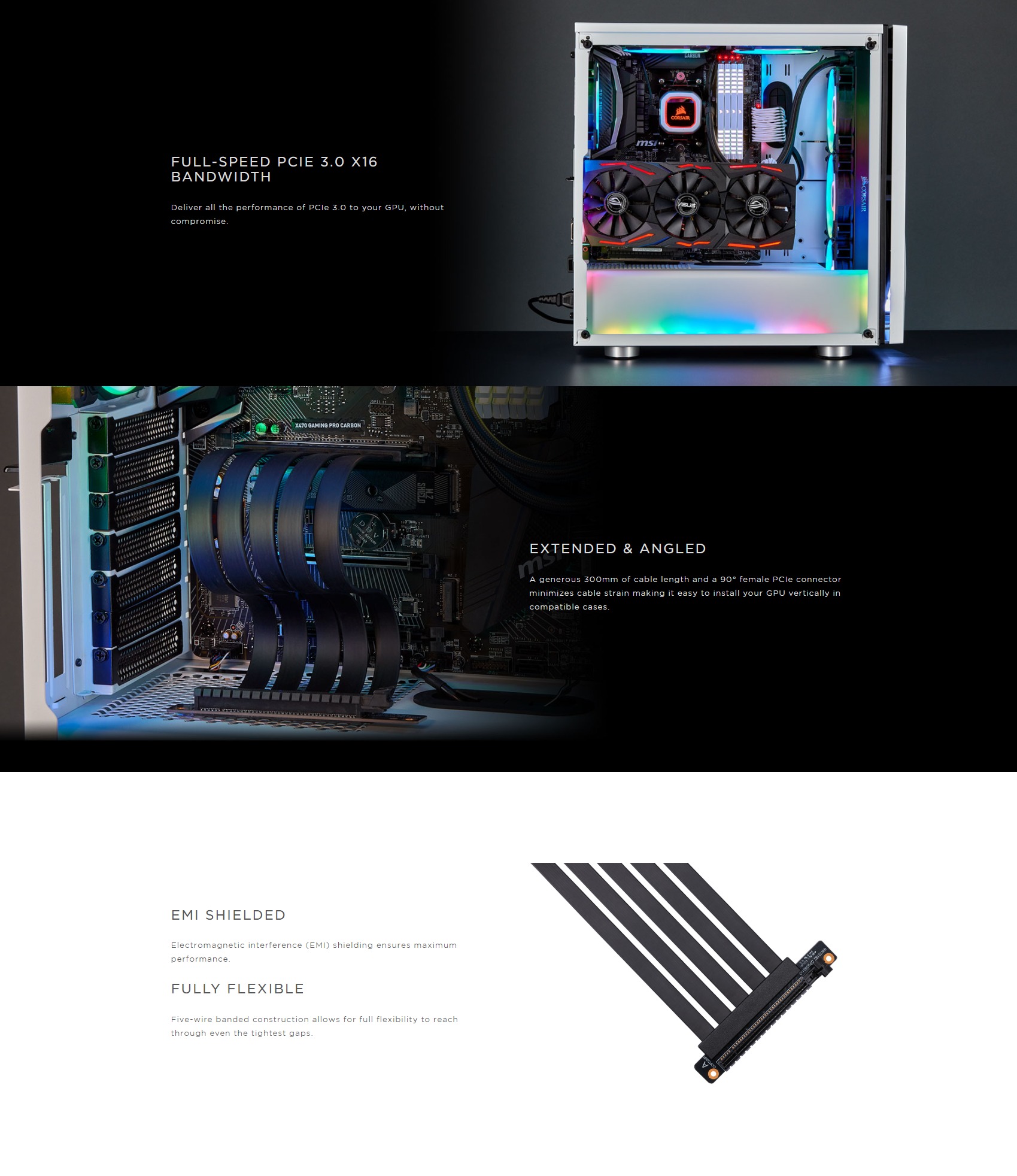 A large marketing image providing additional information about the product Corsair PCI Express 3.0 x16 Extension Cable - Additional alt info not provided