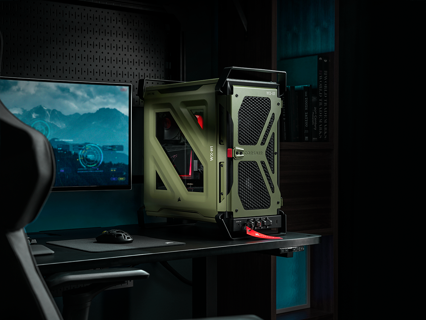 A large marketing image providing additional information about the product Corsair WARTHOG Performance Mid Tower Case (Military Green) - Additional alt info not provided