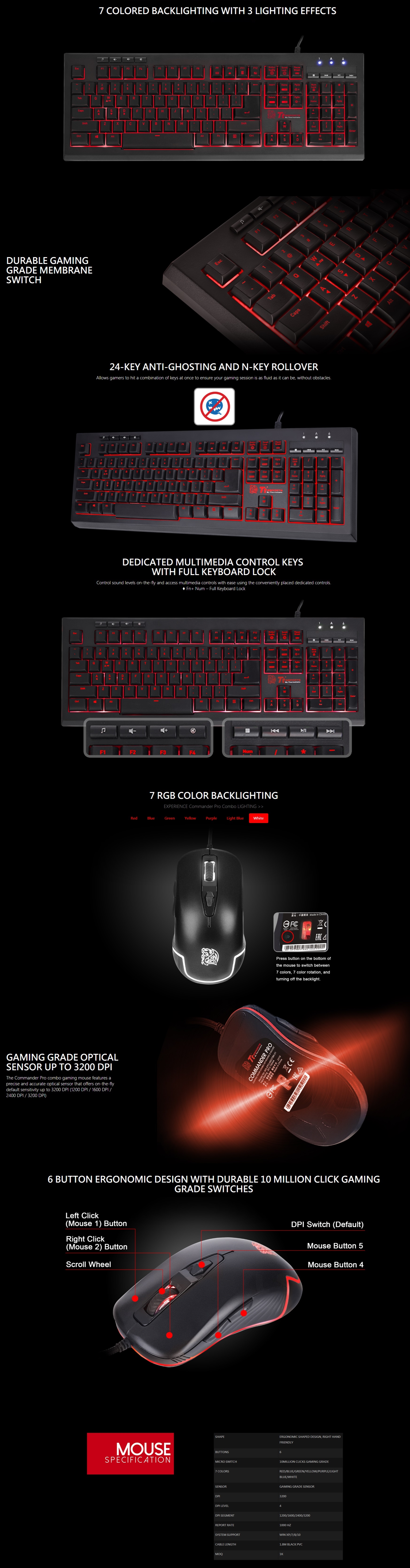A large marketing image providing additional information about the product Thermaltake Commander Pro Gaming Keyboard & Mouse Combo - Additional alt info not provided