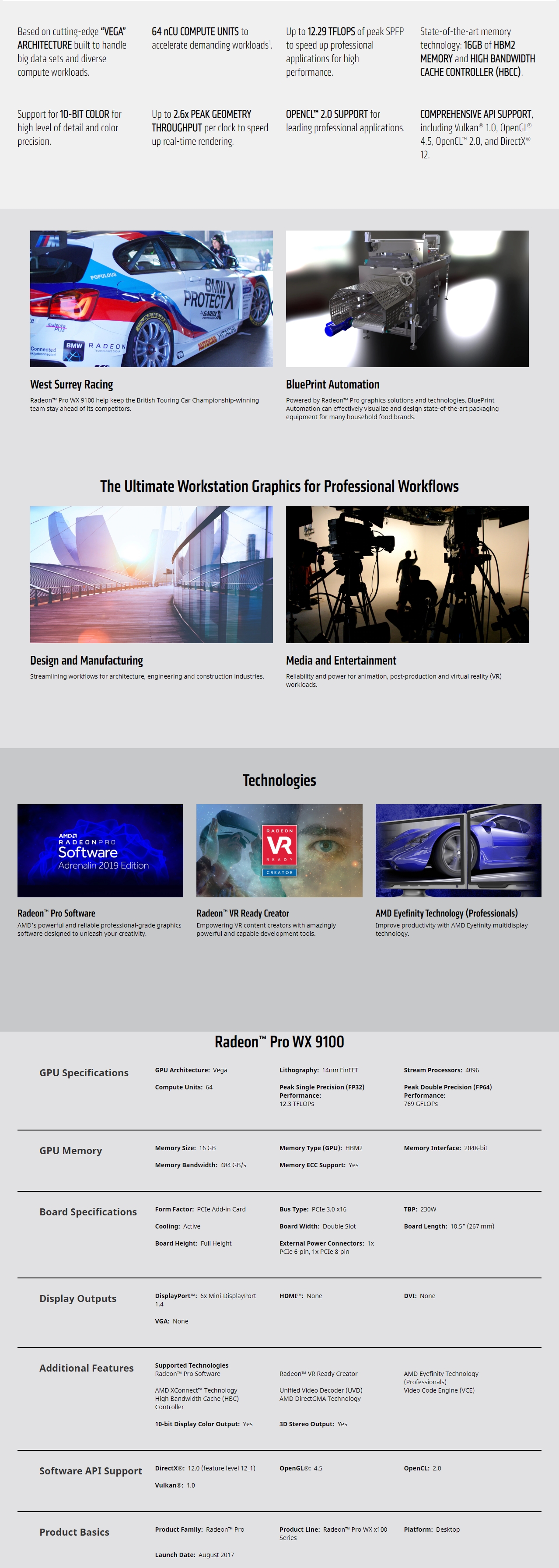 A large marketing image providing additional information about the product AMD Radeon Pro WX 9100 16GB HDM2 - Additional alt info not provided