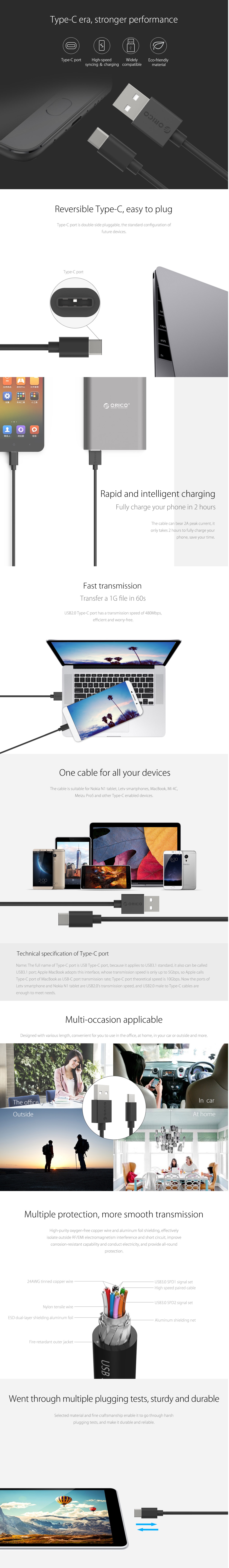 A large marketing image providing additional information about the product ORICO USB Type-A to Type-C Charging Data Cable 1m White - Additional alt info not provided