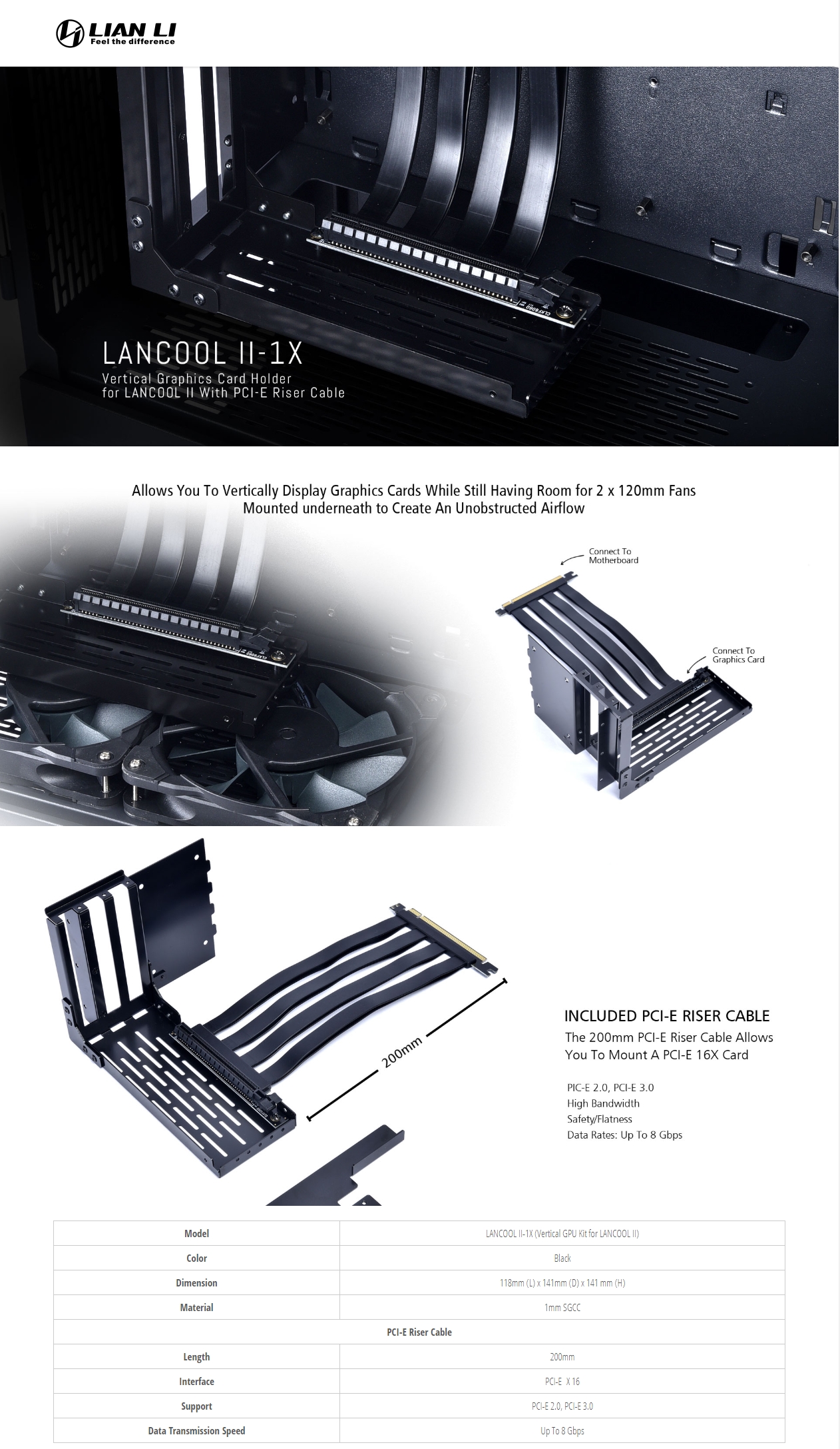A large marketing image providing additional information about the product Lian Li Lancool II-1X Vertical GPU Kit - Additional alt info not provided