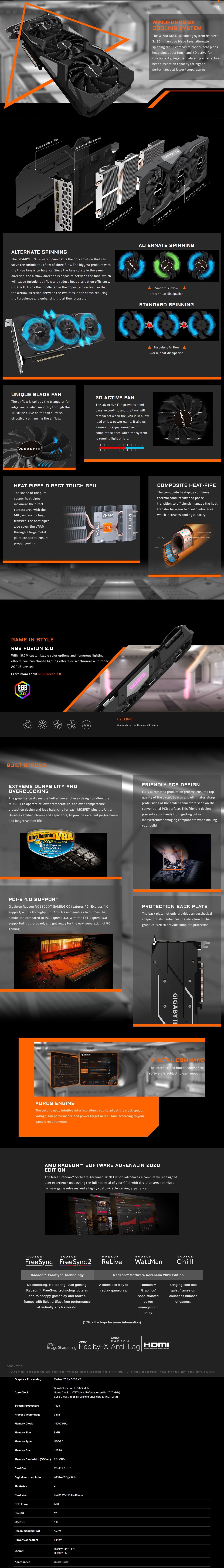 A large marketing image providing additional information about the product Gigabyte Radeon RX 5500 XT GAMING OC 8GB GDDR6 - Additional alt info not provided