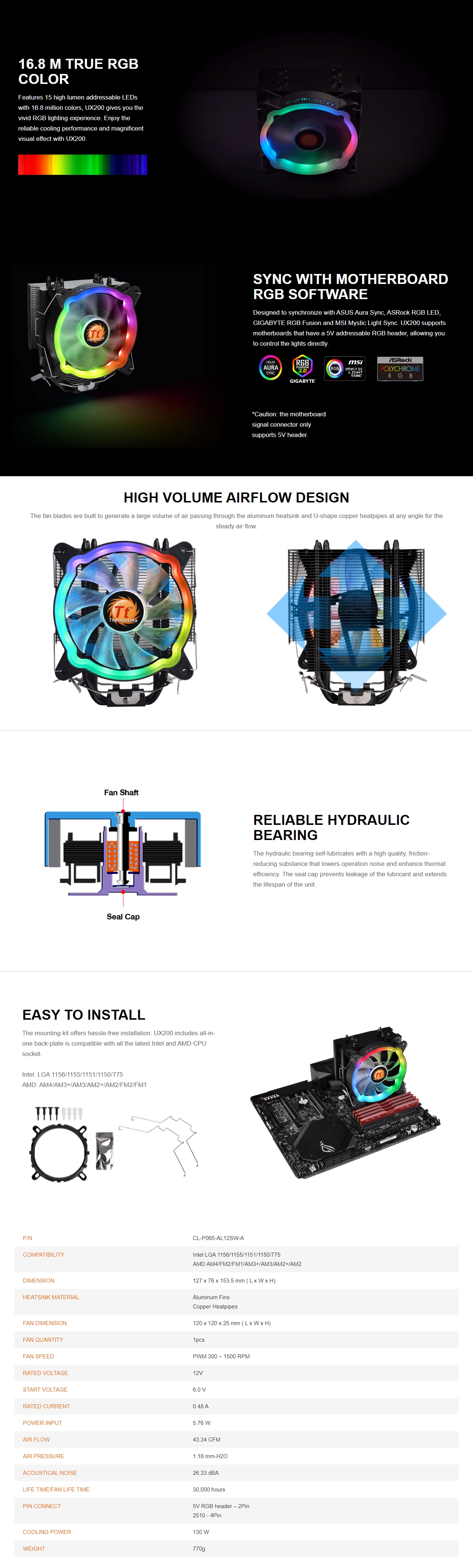 A large marketing image providing additional information about the product Thermaltake UX200 - ARGB CPU Cooler - Additional alt info not provided
