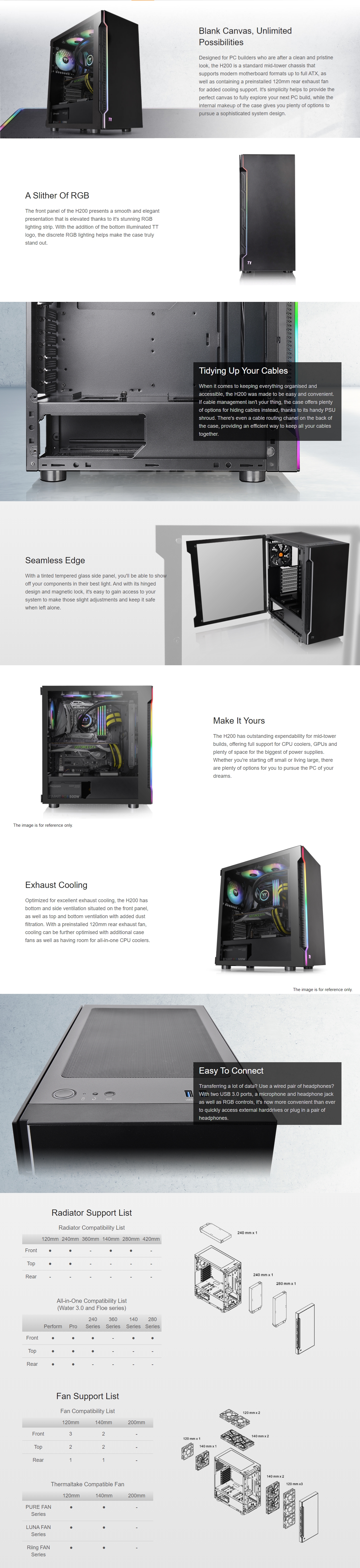 A large marketing image providing additional information about the product Thermaltake H200 Mid Tower Case - Black - Additional alt info not provided