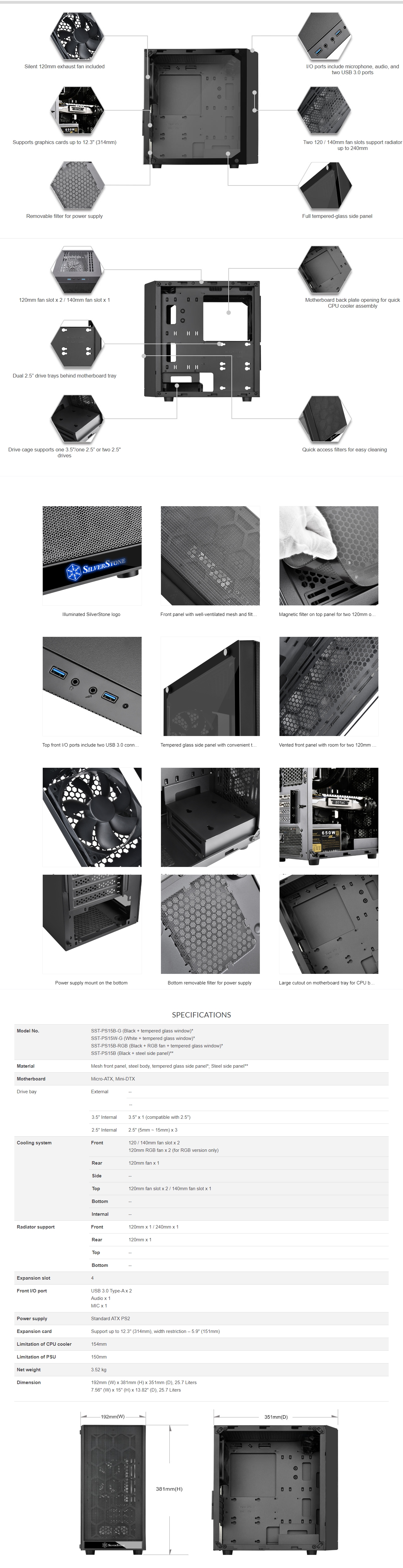A large marketing image providing additional information about the product SilverStone PS15 Micro Tower Case - White - Additional alt info not provided