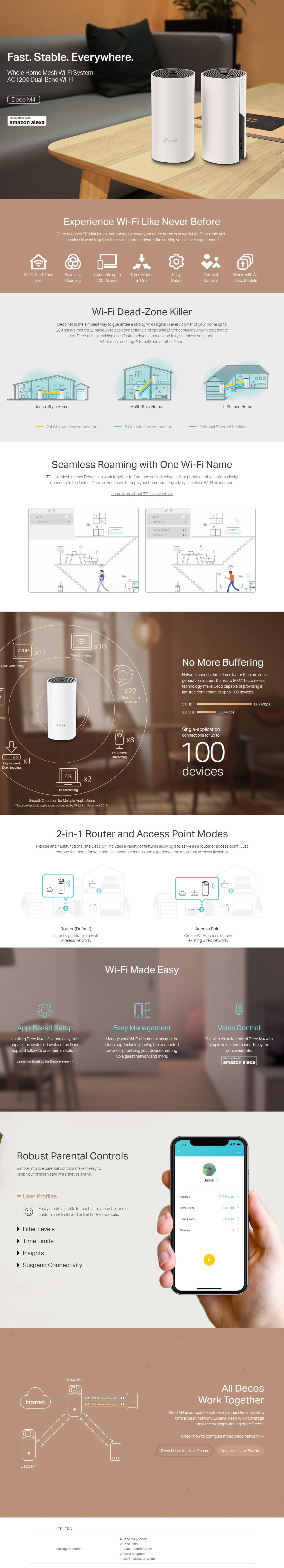 A large marketing image providing additional information about the product TP-Link Deco M4 - AC1200 Wi-Fi 5 Mesh System (2 Pack) - Additional alt info not provided