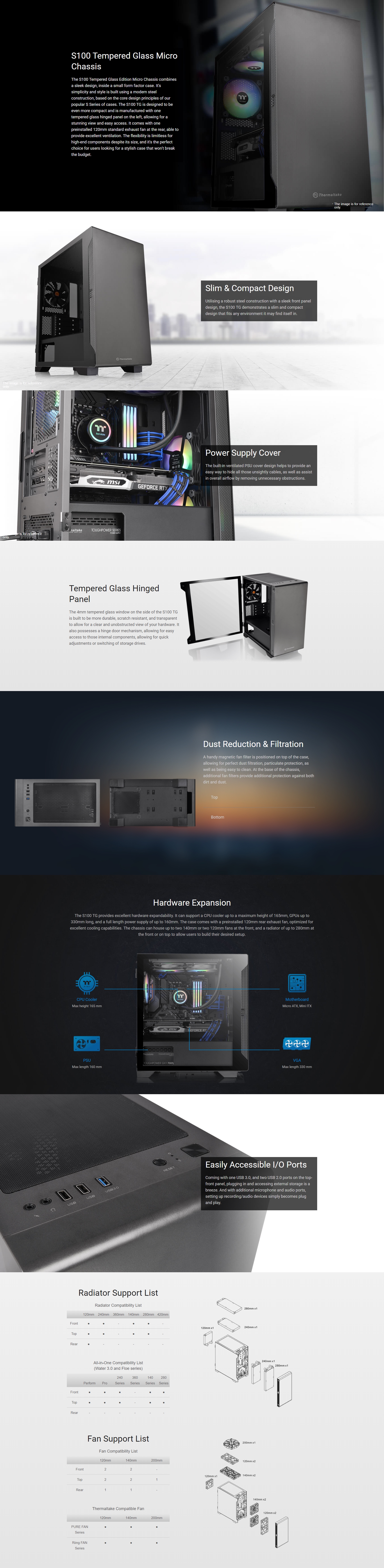 A large marketing image providing additional information about the product Thermaltake S100 - Micro Tower Case (Black) - Additional alt info not provided