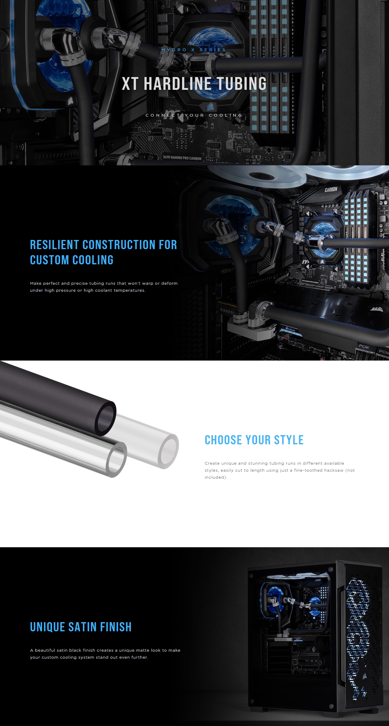 A large marketing image providing additional information about the product Corsair Hydro X Series XT Hardline 12mm Tubing — Satin Black - Additional alt info not provided