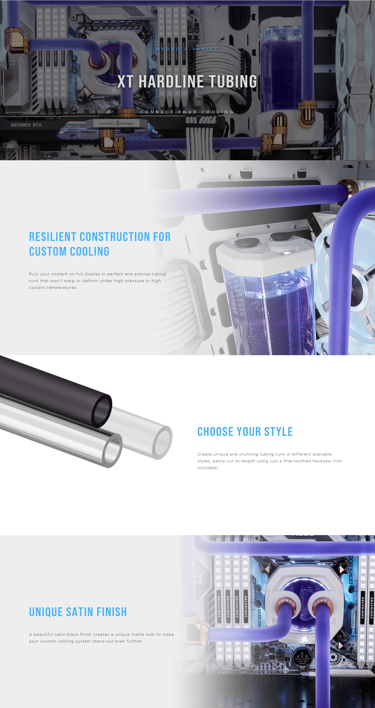 A large marketing image providing additional information about the product Corsair Hydro X Series XT Hardline 12mm Tubing — Satin Transparent - Additional alt info not provided