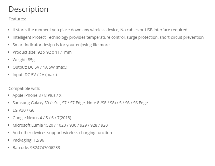 A large marketing image providing additional information about the product Sansai Wireless Charging Pad - Additional alt info not provided