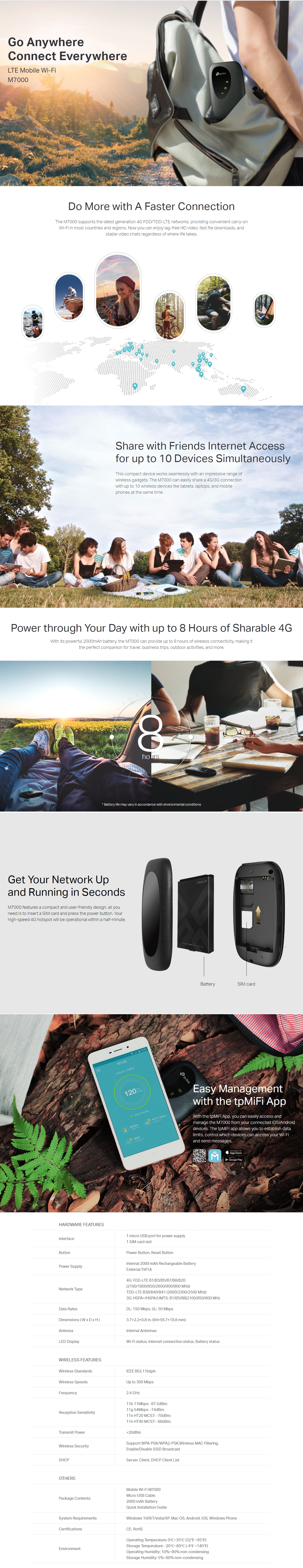 A large marketing image providing additional information about the product TP-Link M7000 - 4G LTE Mobile Wi-Fi Router - Additional alt info not provided