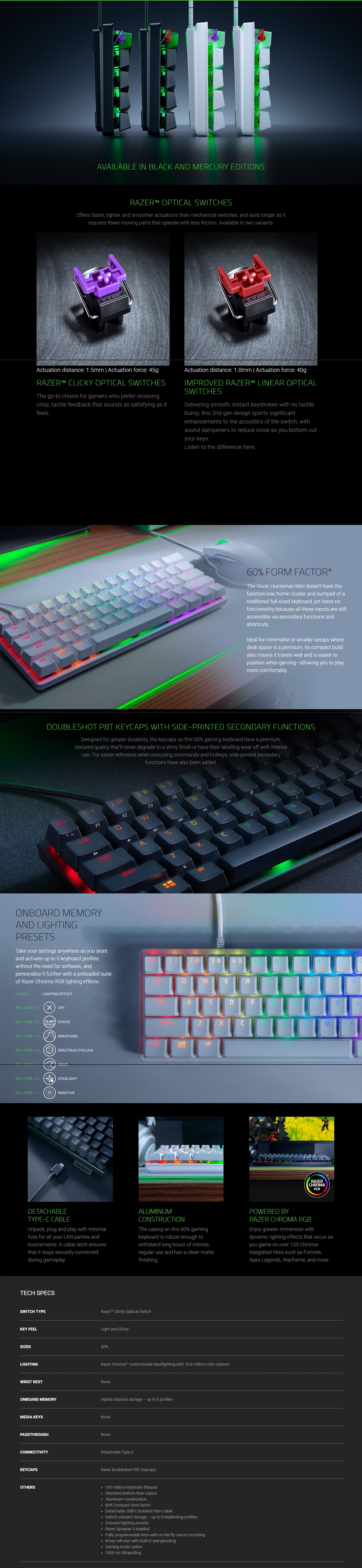 A large marketing image providing additional information about the product Razer Huntsman Mini - Opto-Mechanical Chroma Gaming Keyboard (Purple Switch) - Additional alt info not provided
