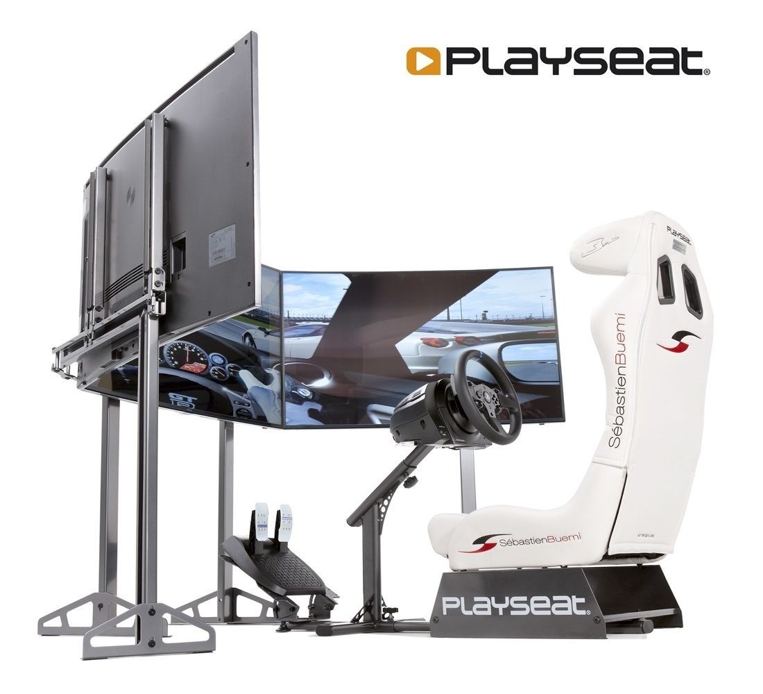 A large marketing image providing additional information about the product Playseat TV Stand - Triple Package - Additional alt info not provided