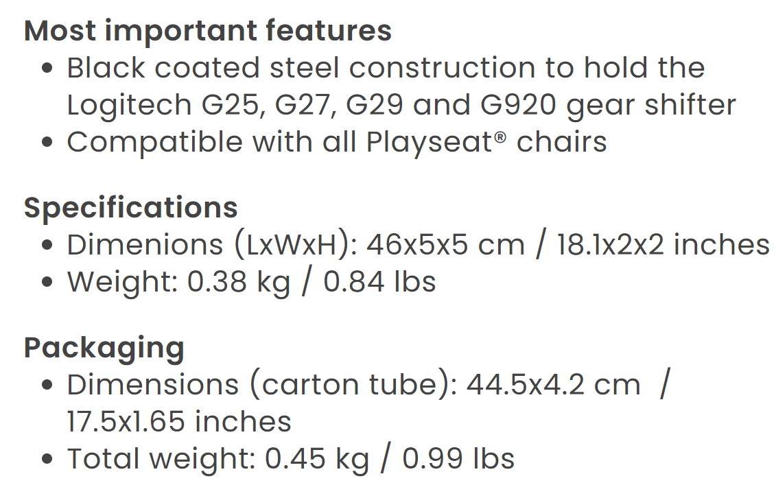 A large marketing image providing additional information about the product Playseat Gearshift Support For Driving Simulator - Additional alt info not provided