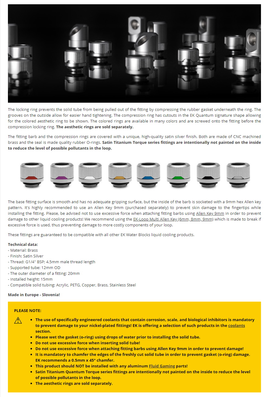 A large marketing image providing additional information about the product EK Quantum Torque 6-Pack HDC 12 - Satin Titanium - Additional alt info not provided