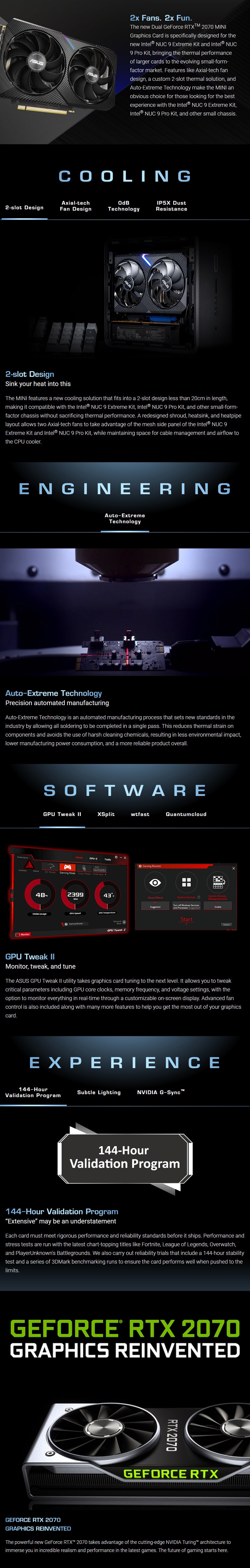 A large marketing image providing additional information about the product ASUS GeForce RTX2070 DUAL MINI OC 8GB GDDR6 - Additional alt info not provided